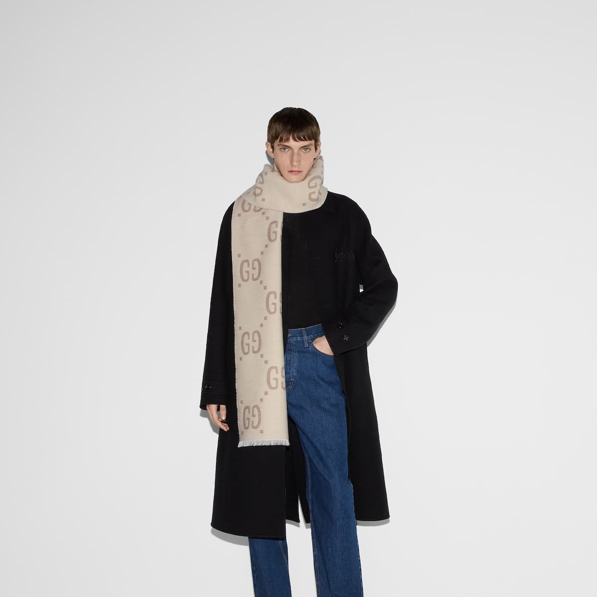 Gvc*1 jacquard wool silk scarf