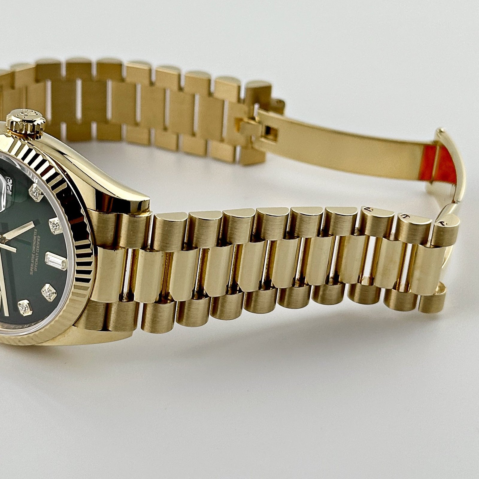 R01ex Day-Date 36 128238 Yellow Gold Green Ombré D1am0nd Dial