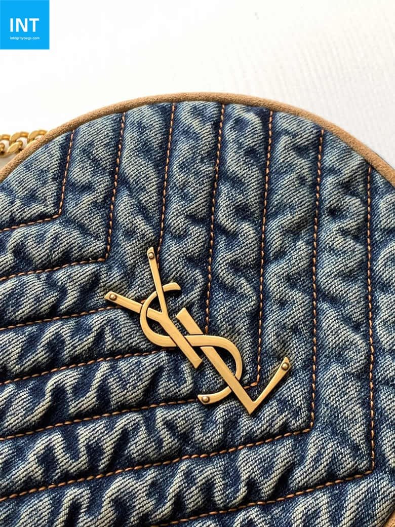 Sa1nt Lau*nt Round Quilted Denim Crossbody Bag