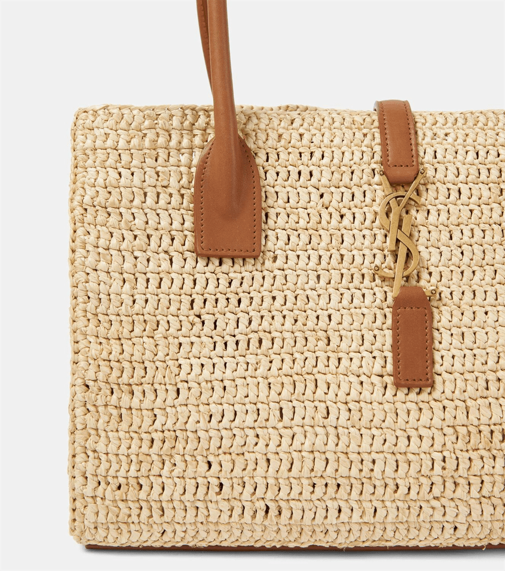 Sa1nt Lau*nt Panier leather-trimmed raffia tote bag
