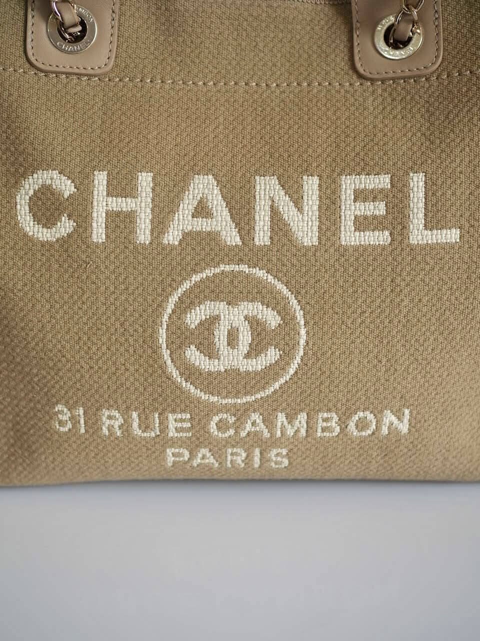 Ch**el Deauville Tote Small Beige Canvas
