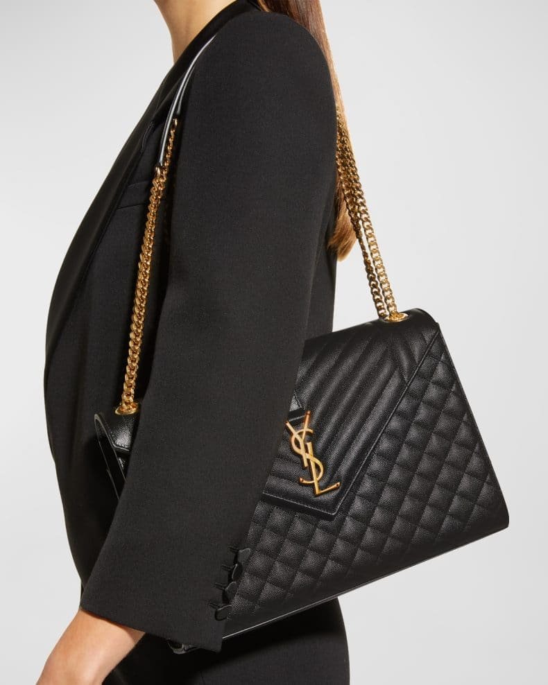 Sa1nt Lau*nt Envelope Triquilt Large Y51 Shoulder Bag in Grained Leather