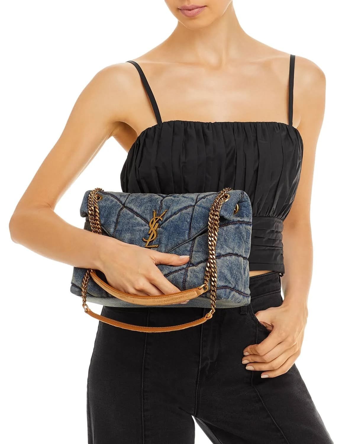 Sa1nt Lau*nt Denim LouLou Puffer Bag