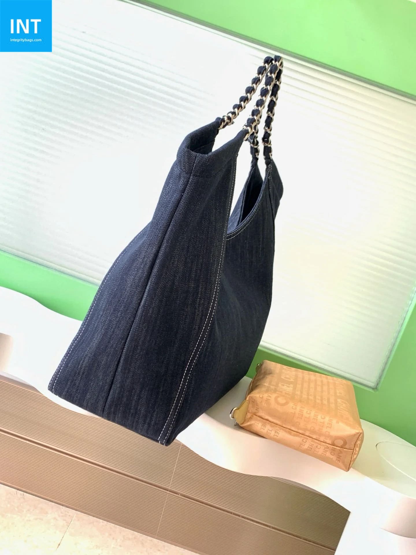 Ch**el 25 Tote Bag Navy Blue 48cm Denim Leather