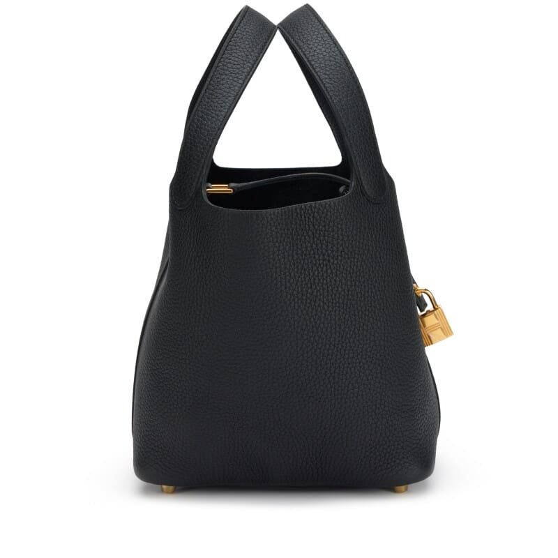 H**me5 Black Clemence Picotin Lock 18 Gold Hardware