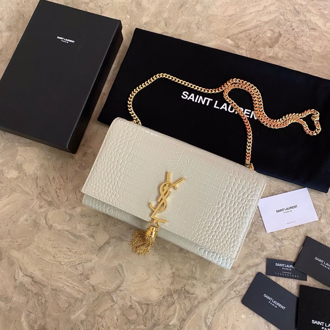 Sa1nt Lau*nt KATE SMALL TASSEL IN CROCODILE-EMBOSSED LEATHER
