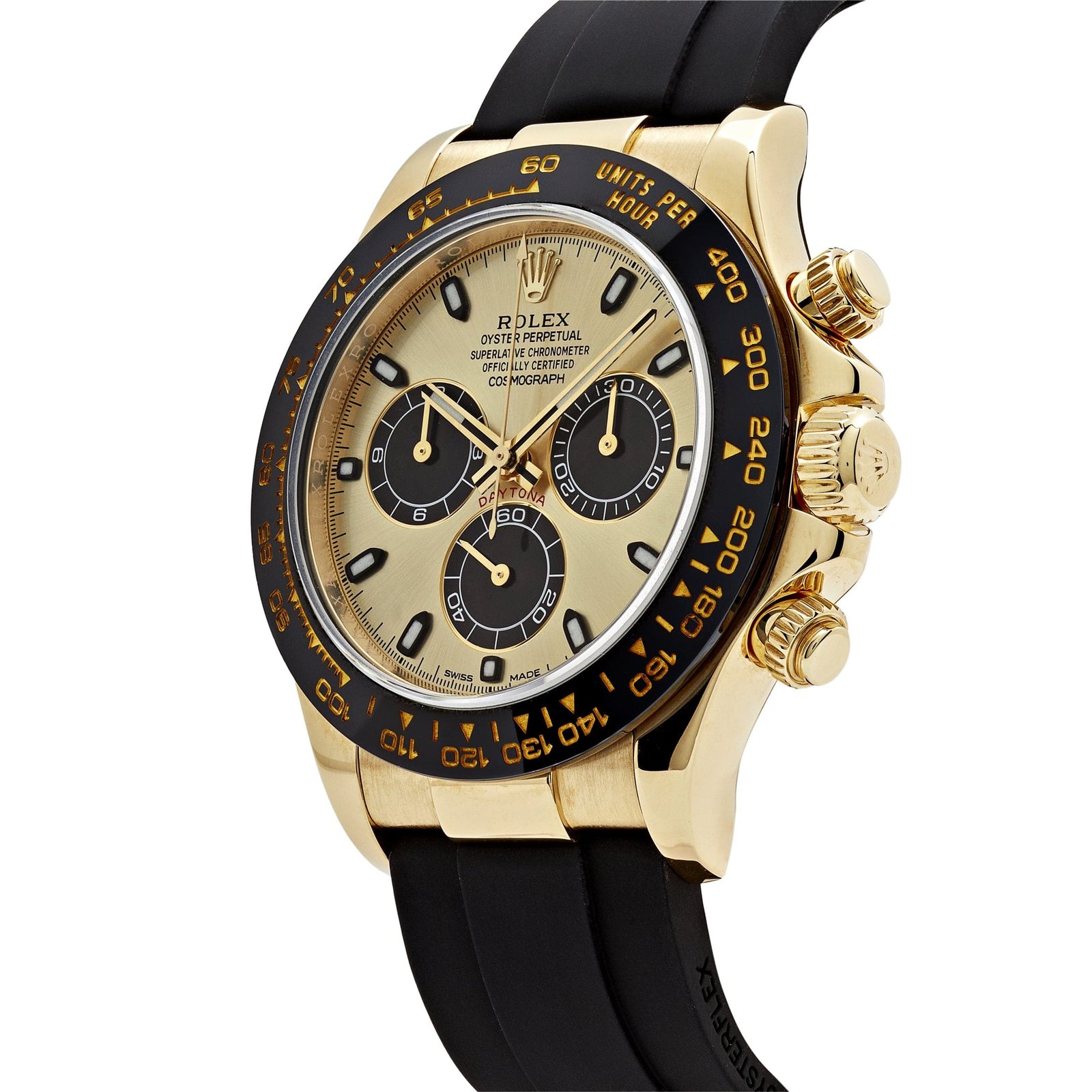 R01ex Daytona 116518LN Yellow Gold Champagne Black Dial