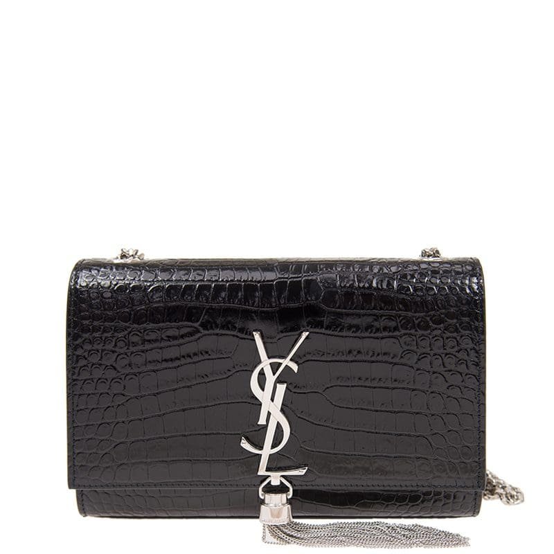 Sa1nt Lau*nt Kate monogram croc-embossed leather shoulder bag