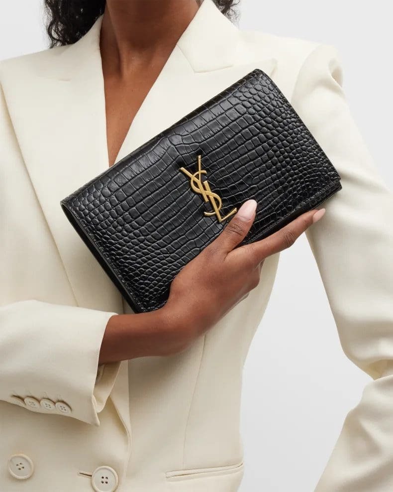 Sa1nt Lau*nt Cassandra Y51 Wallet on Chain in Croc Embossed Leather