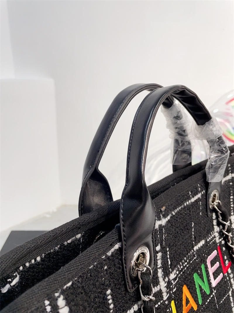 Ch**el Rainbow Black Tweed Deauville Tote Black
