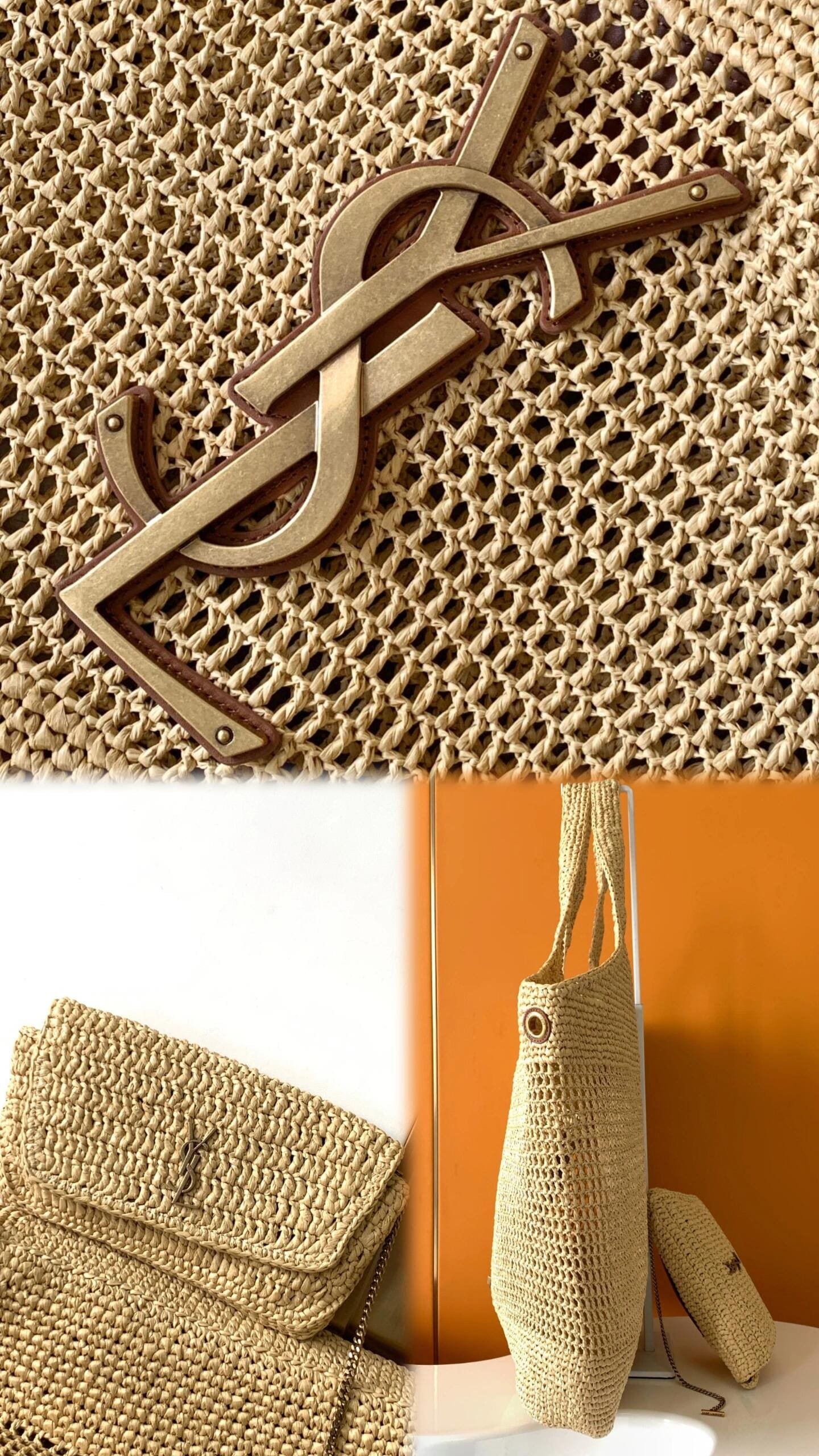 Sa1nt Lau*nt ICARE IN RAFFIA NATUREL AND BROWN GOLD