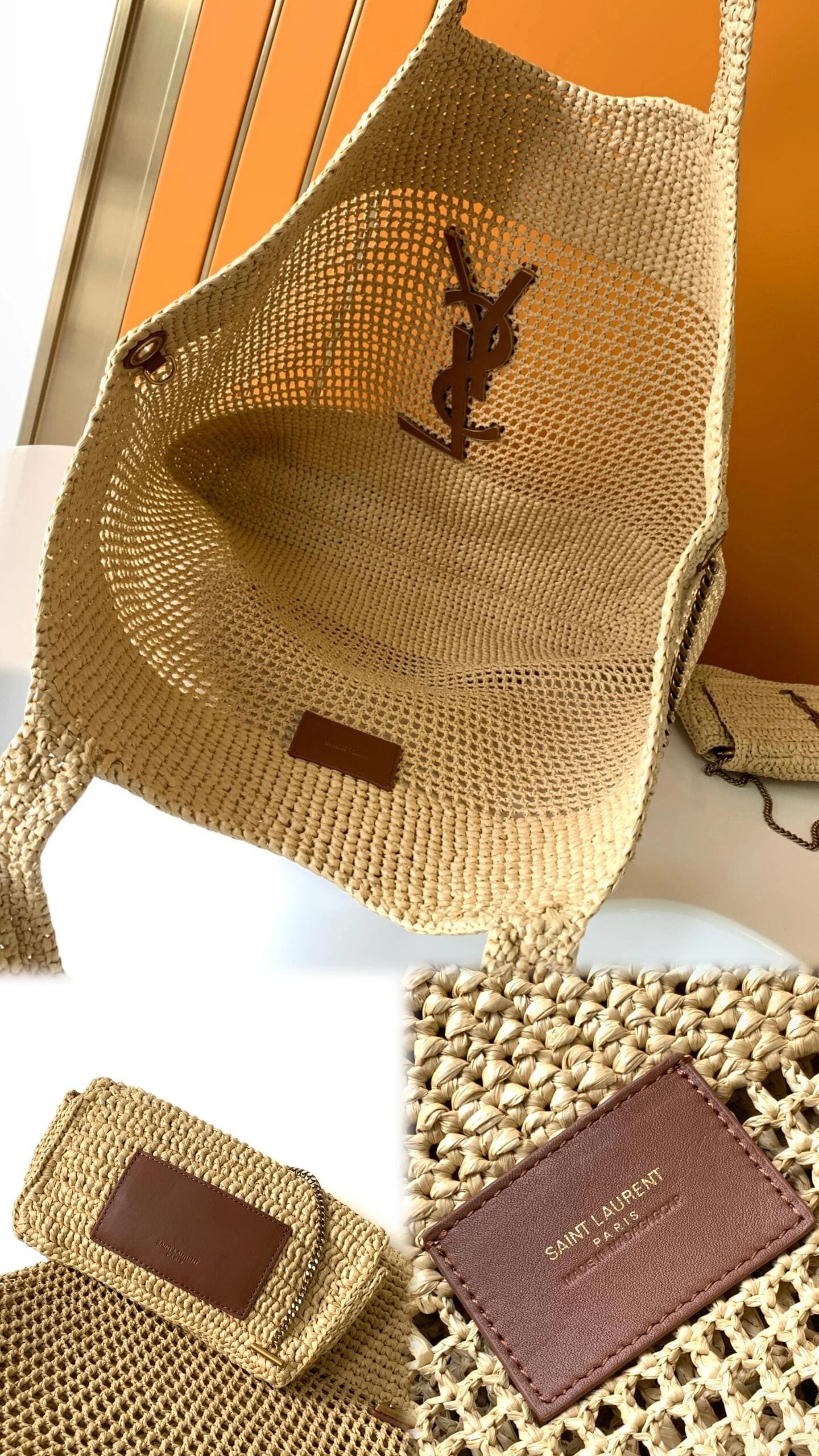 Sa1nt Lau*nt ICARE IN RAFFIA NATUREL AND BROWN GOLD