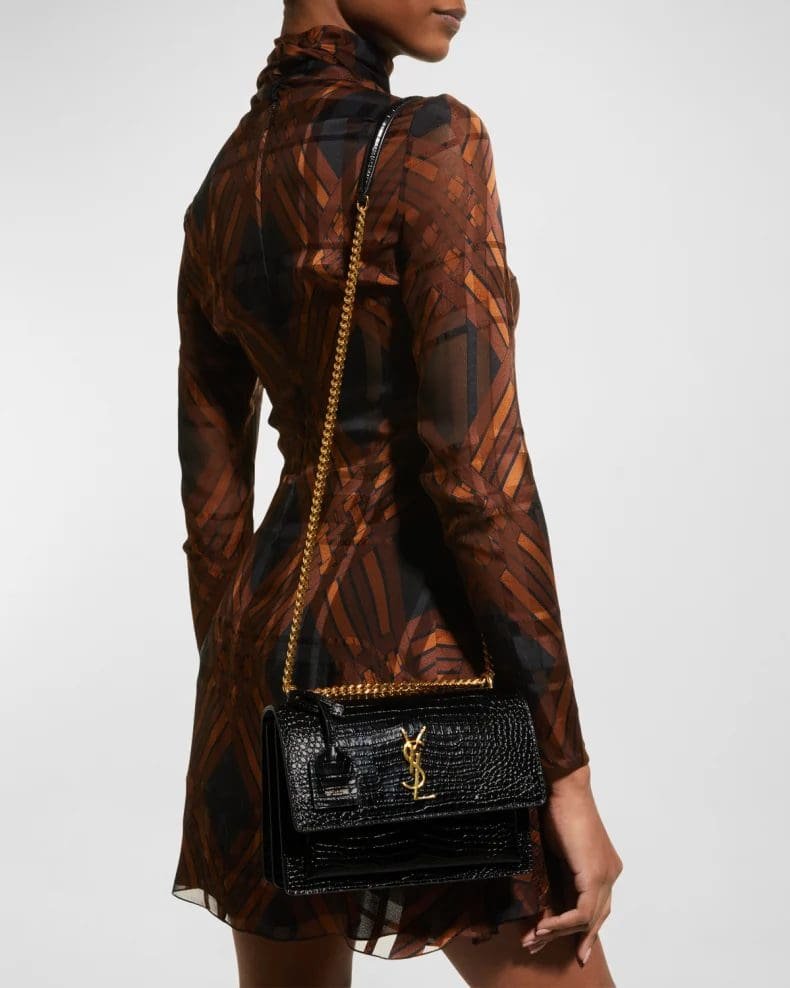 Sa1nt Lau*nt Sunset Medium Y51 Crossbody Bag in Croc-Embossed Leather