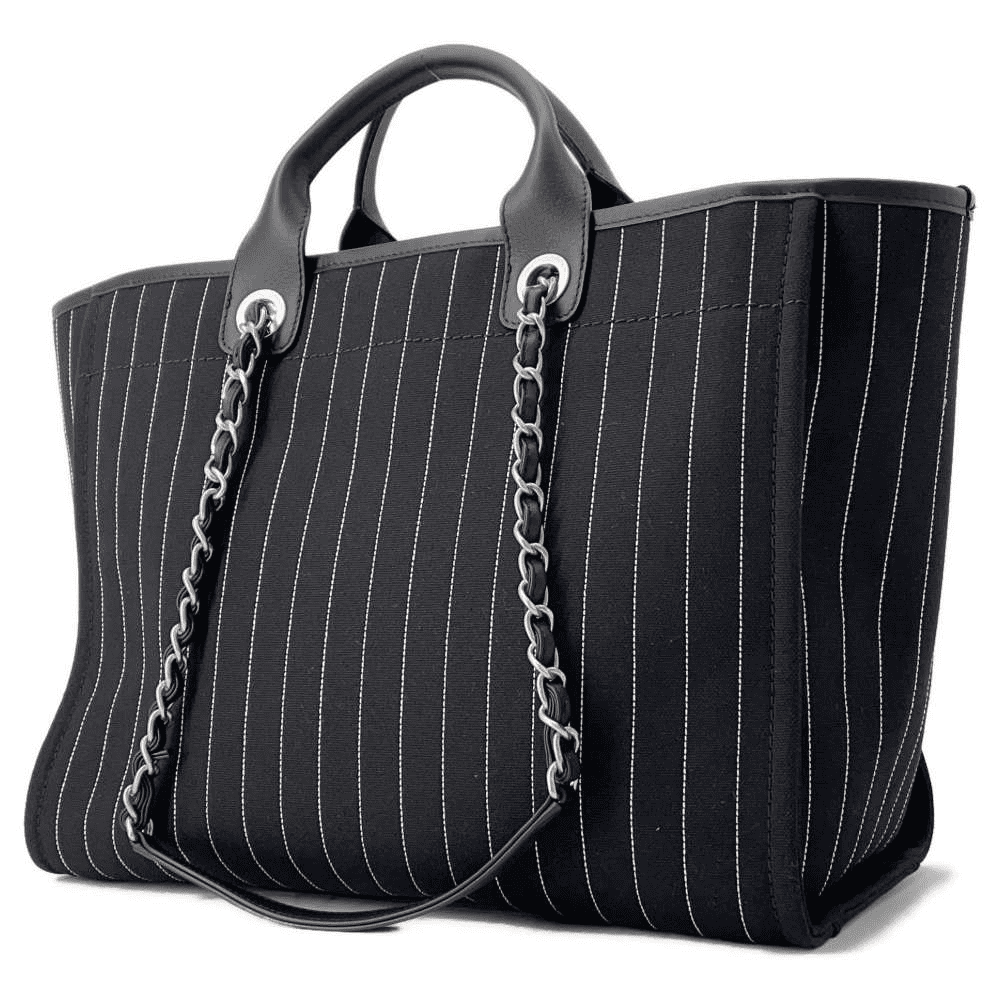 Ch**el Deauville 2wayTote Bag Black A66941 Cotton Leather