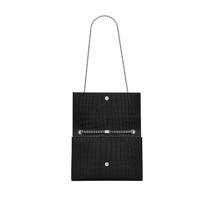 Sa1nt Lau*nt Large Kate Chain Bag In Black Crocodile Embossed L