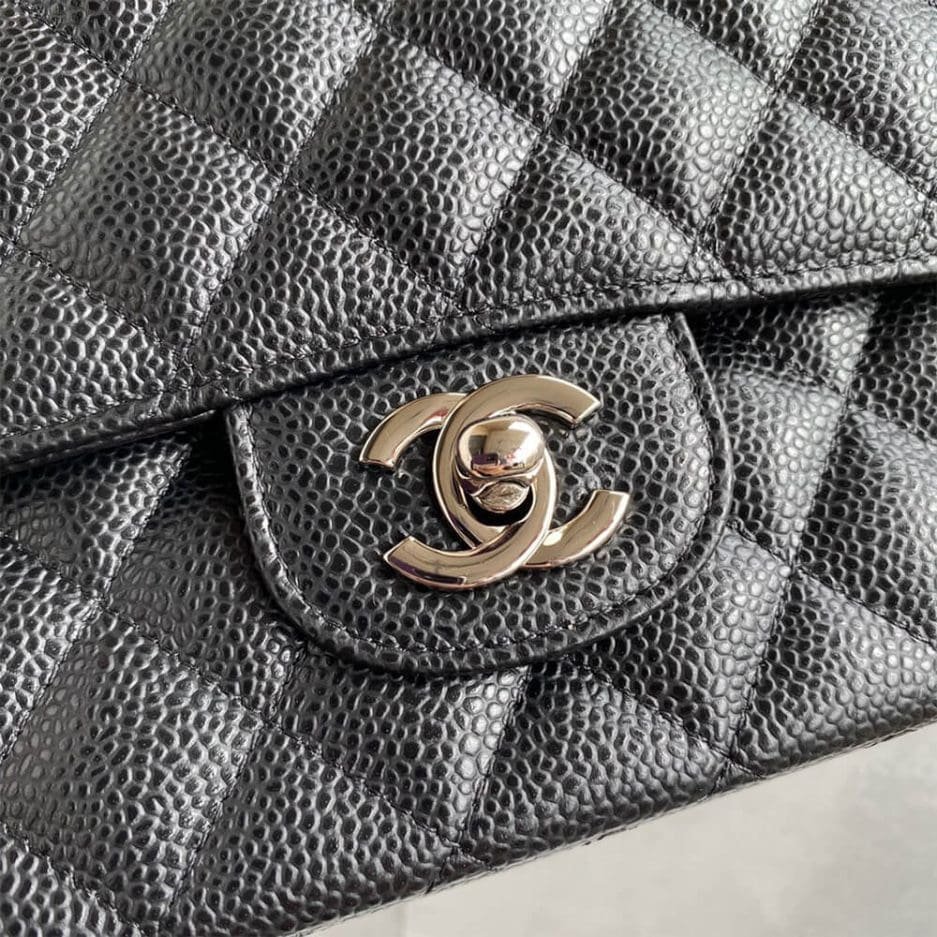 Ch**el CLASSIC HANDBAG Grained Calfskin & Silver Metal