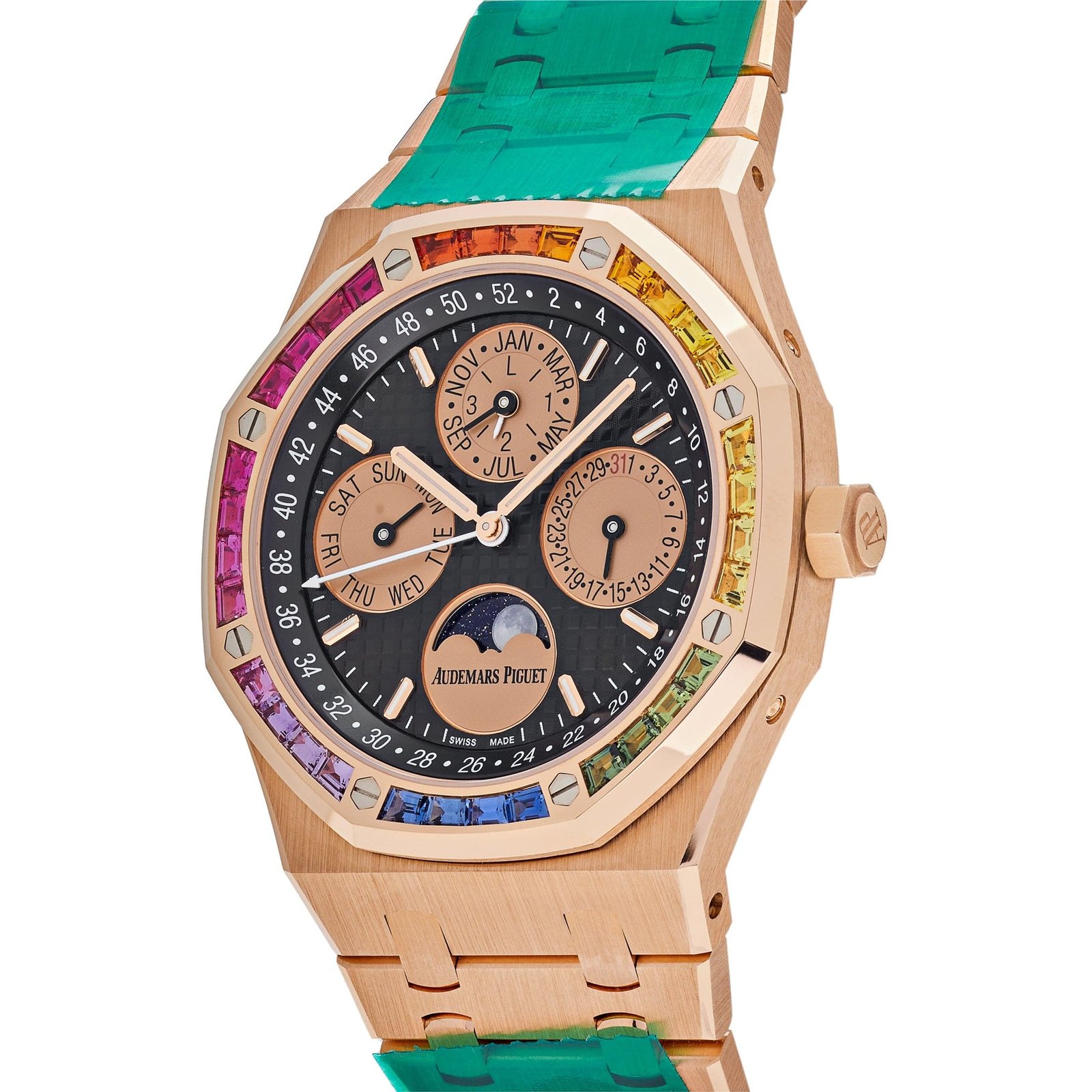 Audemars P1g*et Royal Oak Perpetual Calendar 26614OR.YY.1220OR.01 Rose Gold Rainbow Bezel Black Dial Limited Edition