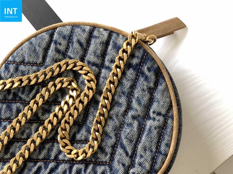 Sa1nt Lau*nt Round Quilted Denim Crossbody Bag