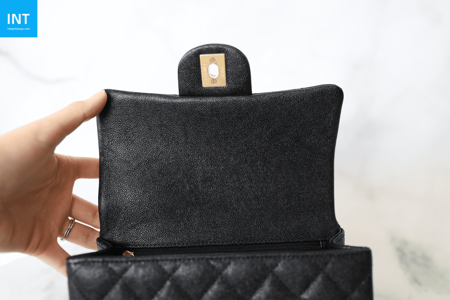 Ch**el Top Handle Mini Rectangular, Black Caviar with Matte Gold Hardware