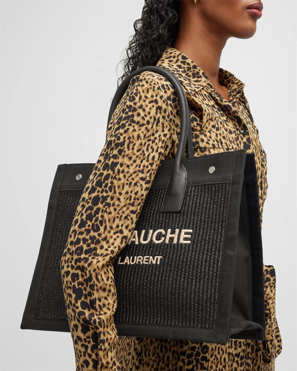 Sa1nt Lau*nt Rive Gauche Small Tote Bag in Raffia