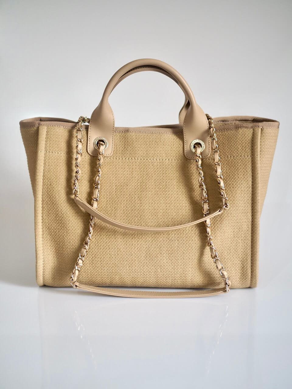 Ch**el Deauville Tote Small Beige Canvas