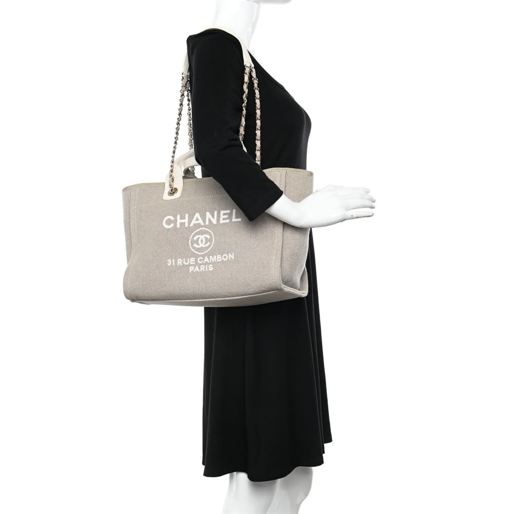 Ch**el Mixed Fibers Calfskin Deauville Tote Light Grey