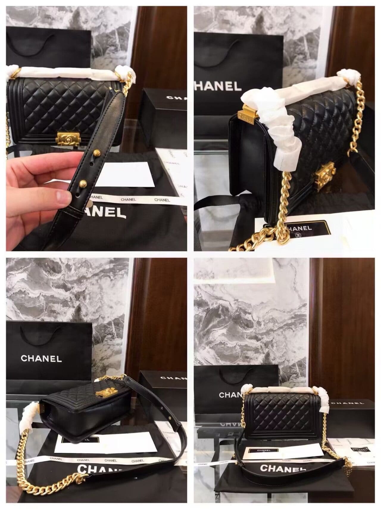 Ch**el Boy Ch**el Chain Shoulder Bag A67086 Calfskin GHW leather Black