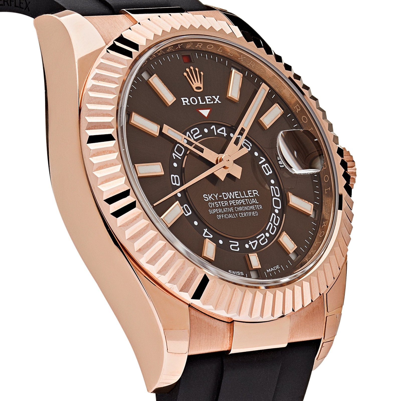 R01ex Sky-Dweller 326235 Rose Gold Brown Chocolate Dial Oysterflex