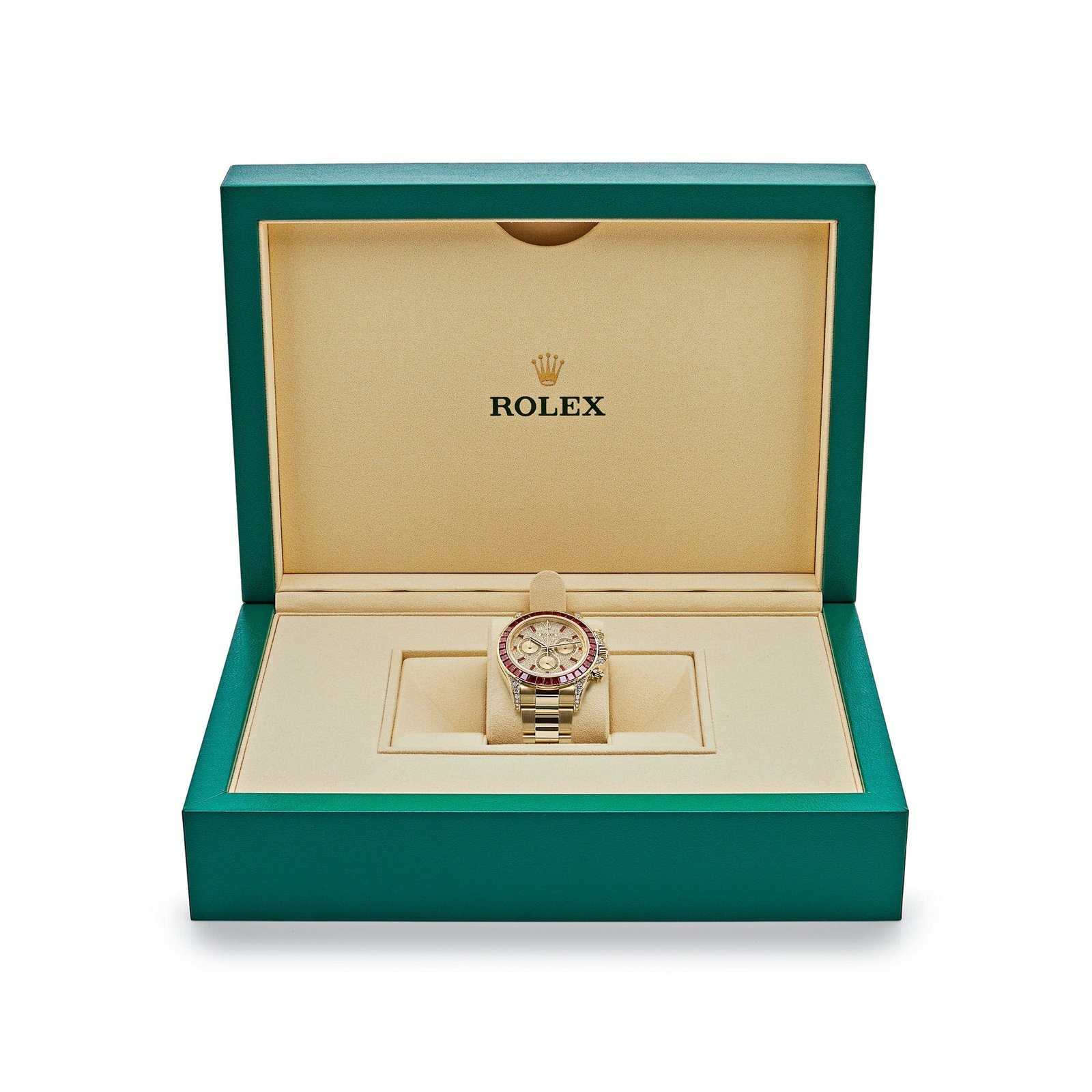 R01ex Daytona 126598TRU Yellow Gold Ruby Bezel D1am0nd Pave Dial