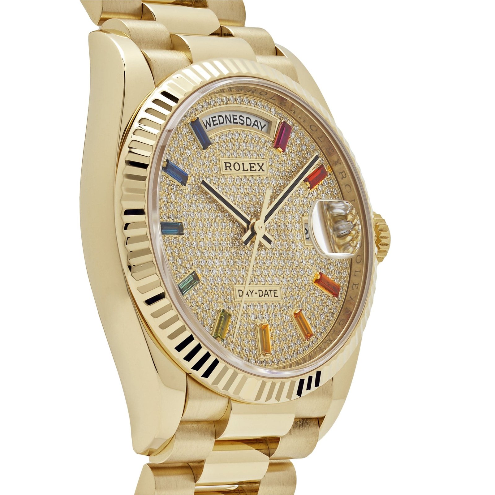 R01ex Day-Date 36 128238 Yellow Gold D1am0nd-Paved Rainbow Dial (2022)