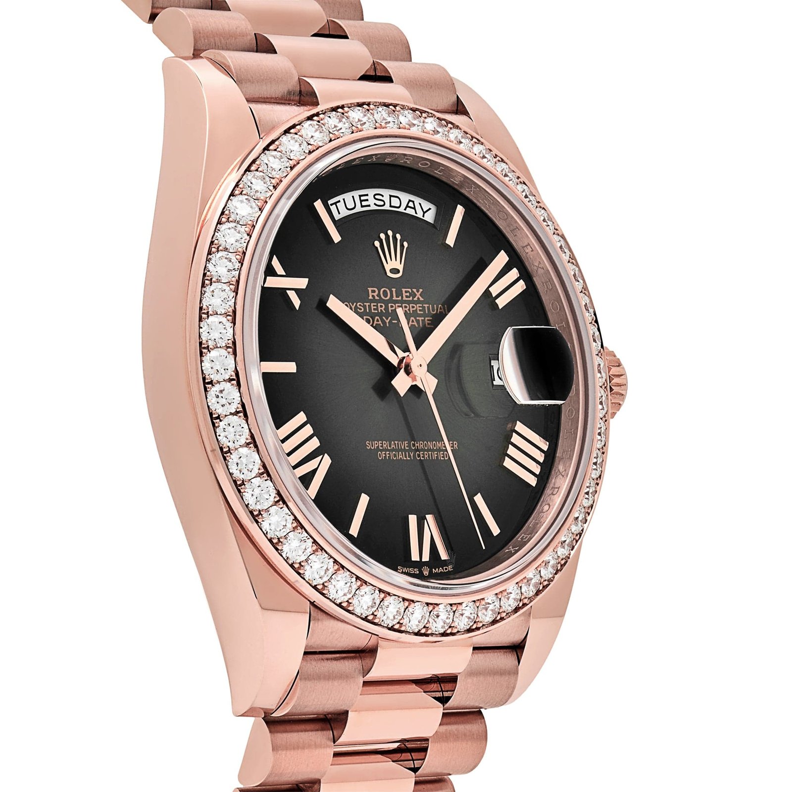 R01ex Day-Date 40 228345RBR Rose Gold D1am0nd Bezel Slate Ombre Dial