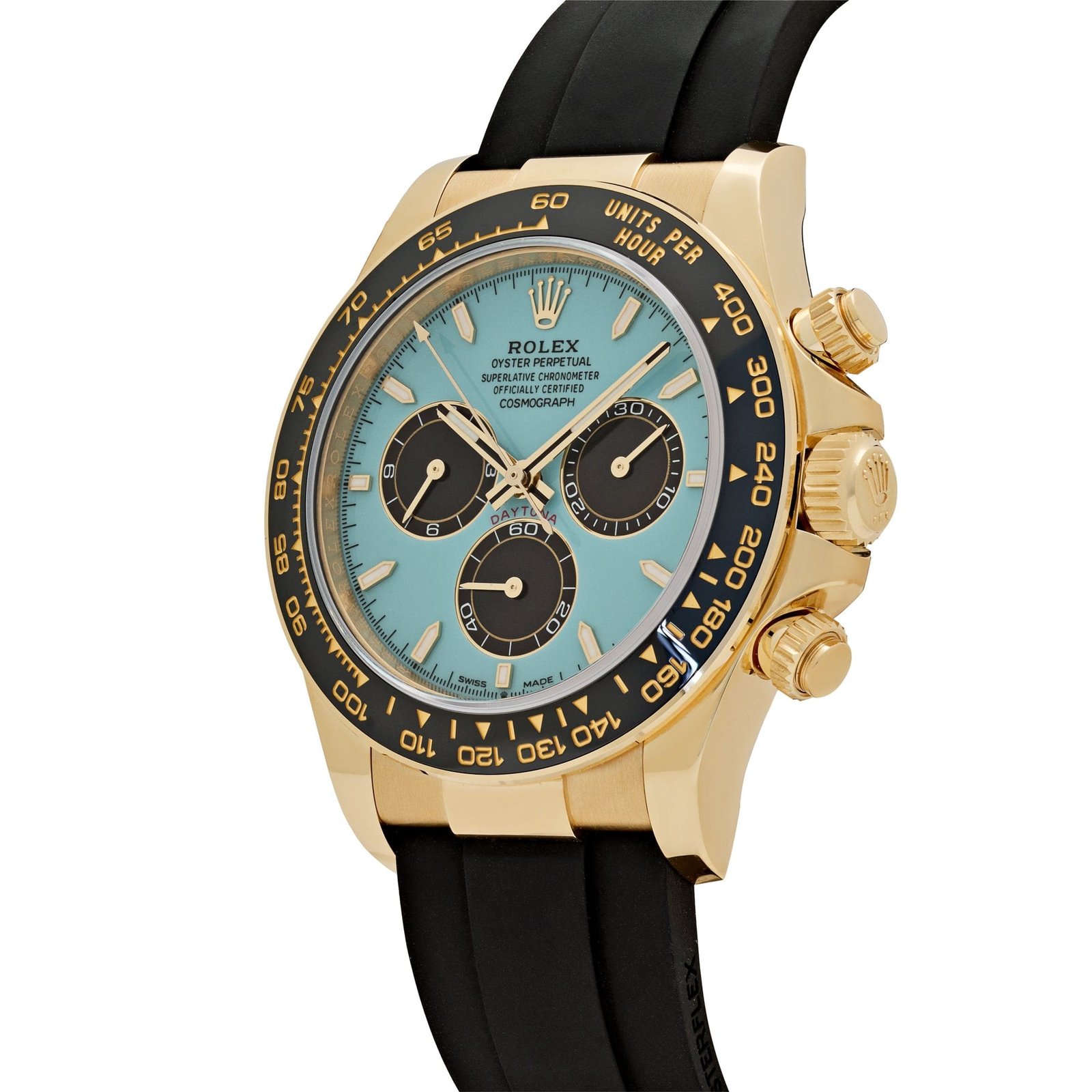 R01ex Daytona 126518LN Yellow Gold Turquoise Dial Oysterflex