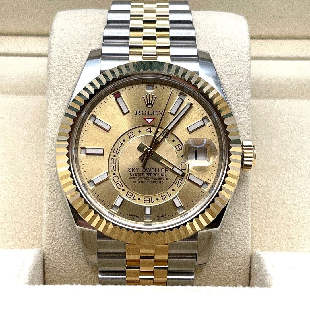 R01ex Sky-Dweller 326933 Stainless Steel Yellow Gold Champagne Dial