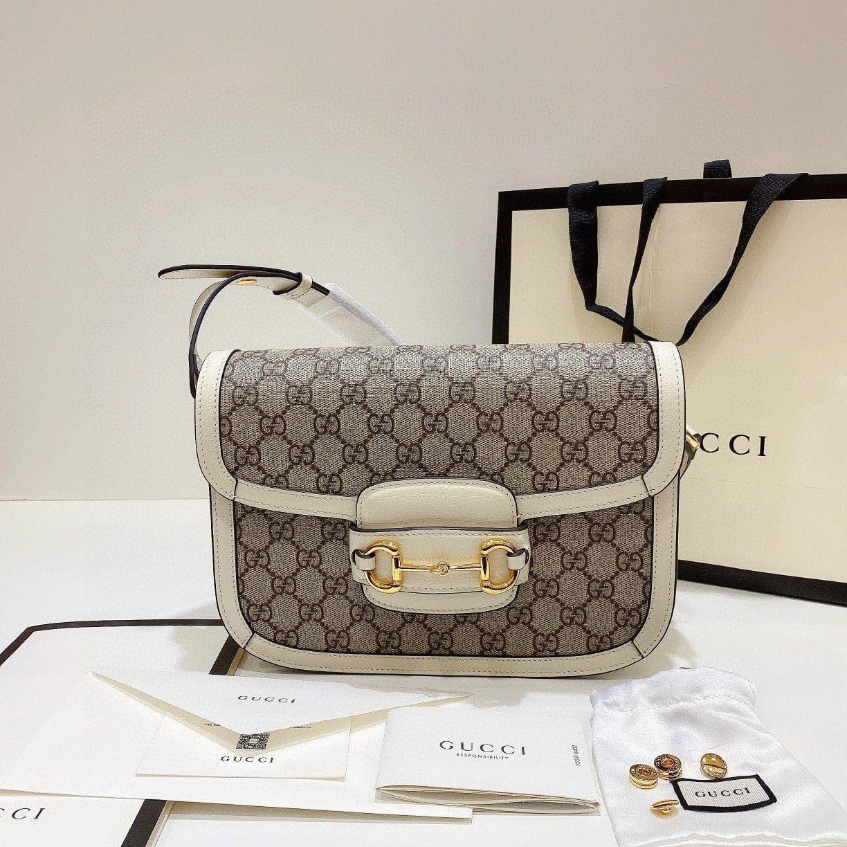 Gvc*1 Horsebit 1955 Shoulder Bag 602204 White