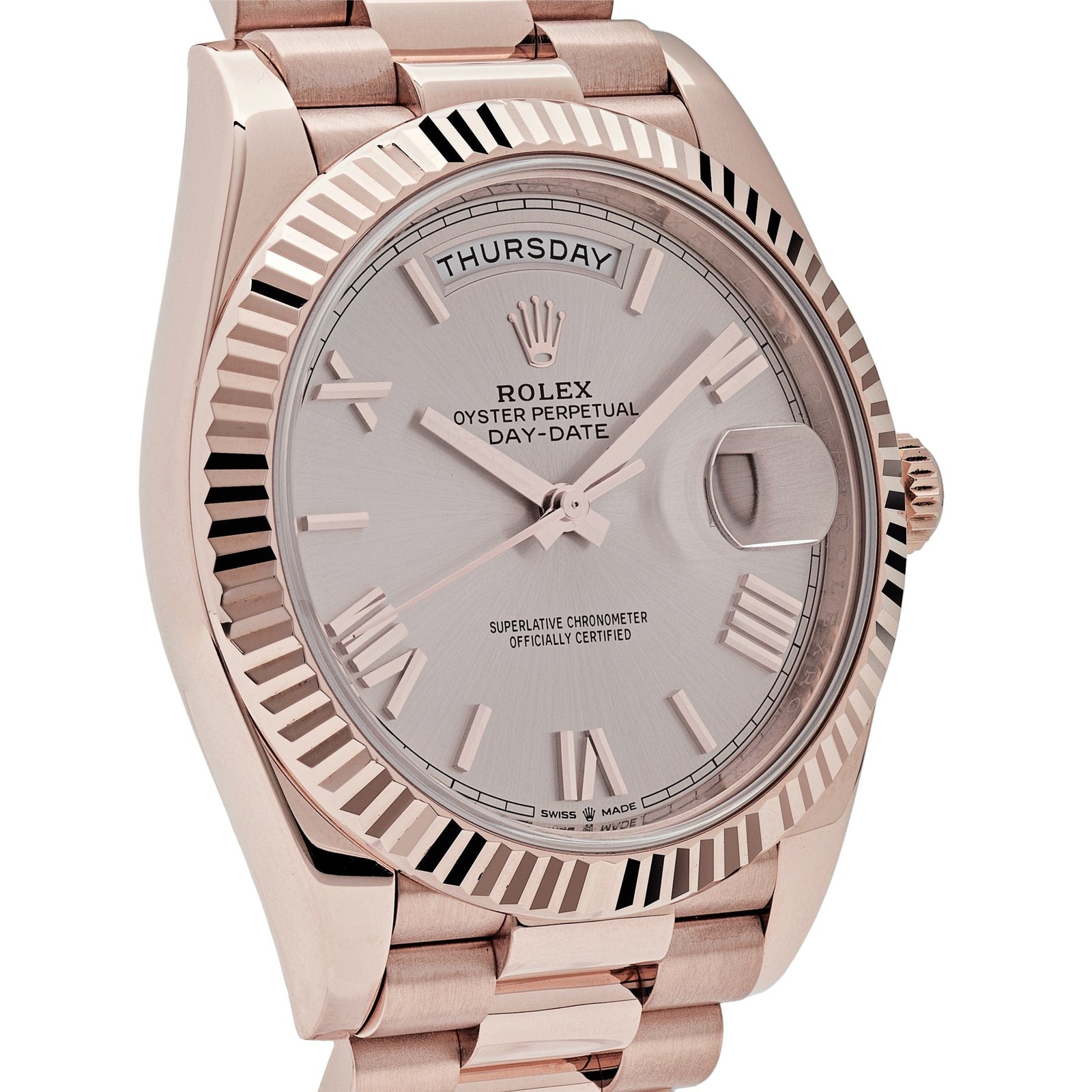 R01ex Day-Date 40 228235 Rose Gold Sundust Roman Dial